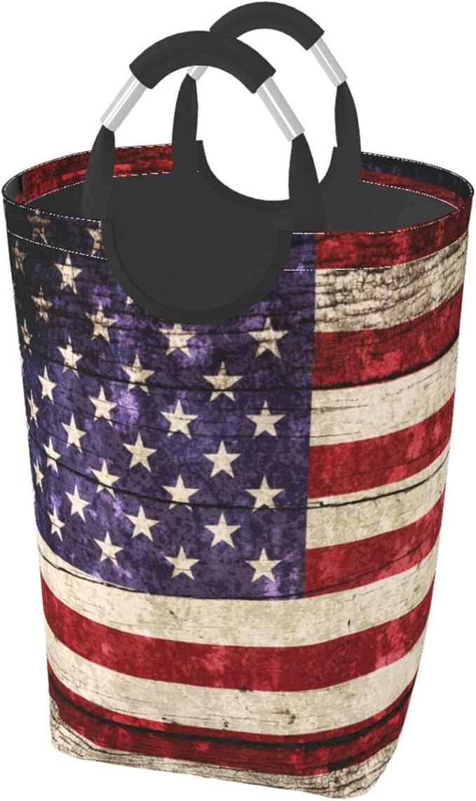 American Flag Laundry Basket Vintage Foldable Laundry Hamper Collapsible Laundry Baskets with Handles Clothes Hamper Laundry Tote Bag for Dorm Family Storage Bin 50L