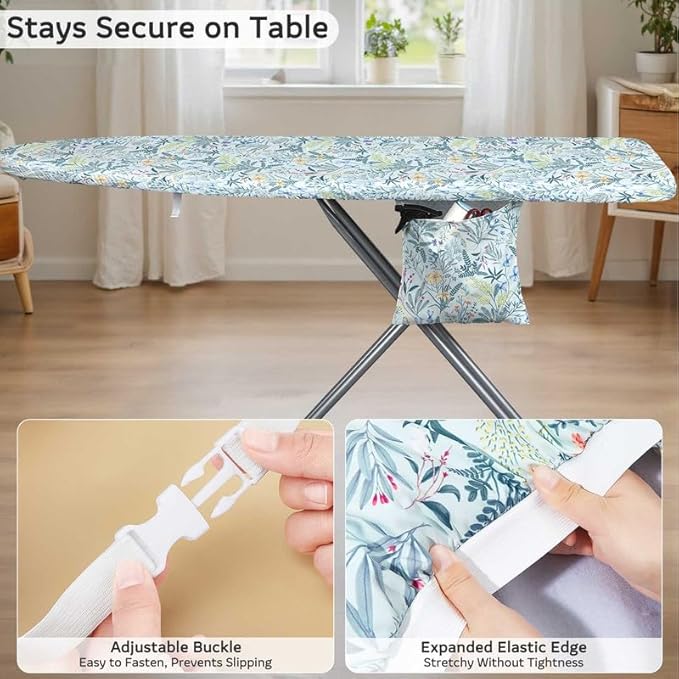 FIOBEE Ironing Board Cover and Pad Extra Thick Iron Board Pad with Heat-Resistant Mesh Padded Iron Board Covers Adjustable Buckle & Elastic Edges for 15x54 Standard Size Ironing Board, Grey Flower