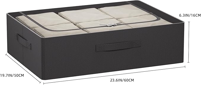 CYhom Under Bed Storage Bins Frame Storage Box Oxford Fabric Sturdy Underbed Container Foldable Stackable Large Capacity Clothes Organizer