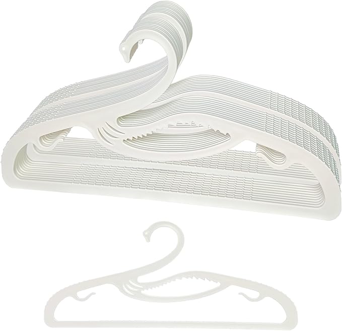 Plastic Clothes Hangers 20 Pack, Z-Shape Opening, 0.12" Ultra Thin Short Neck Hangers, Save Cabinet Space, Suitable for Dresses, Shirts, Pants, Scarves, Jackets(White)