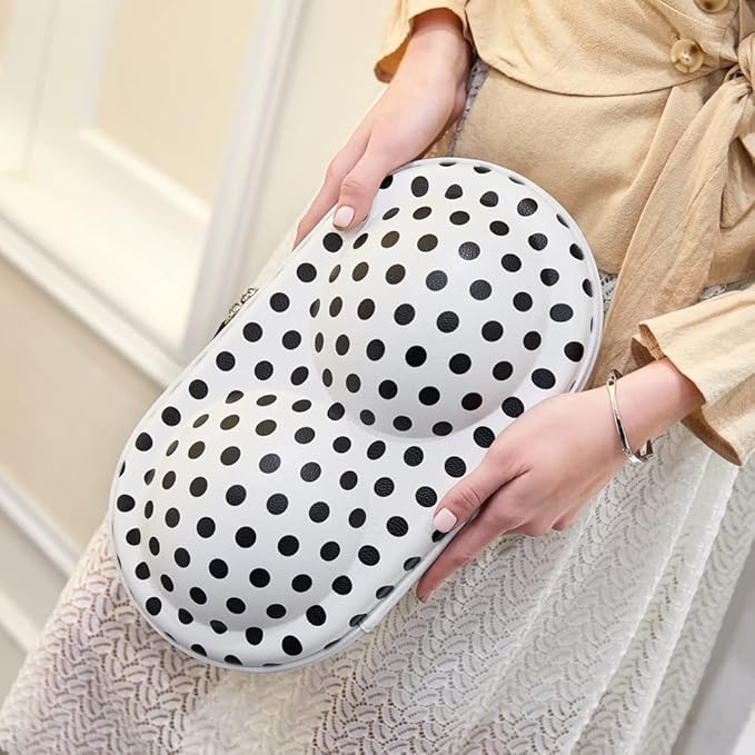 Bra Case Premium Lingerie Travel Bag Zip Underwear Organizer Bag for A-C Cup (Black Dot)