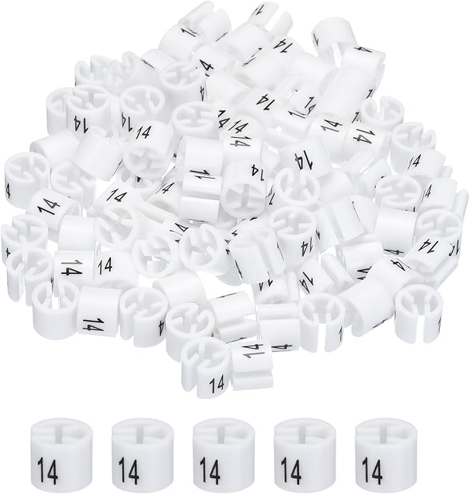 MECCANIXITY Clothes Hanger Marker Colored Hanger Sizer Garment Markers Tag (Number 14, White) for Garment Clothing Color Coding, Pack of 150 Pcs