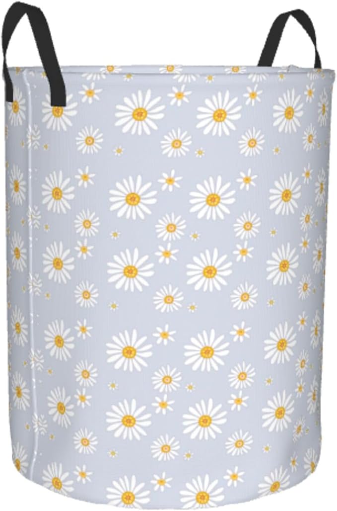 Daisy Flowers Round Laundry Hamper Storage Basket Toys Clothes Organizer Bin For Home Bathroom Bedroom Dorm Nursery, 38l