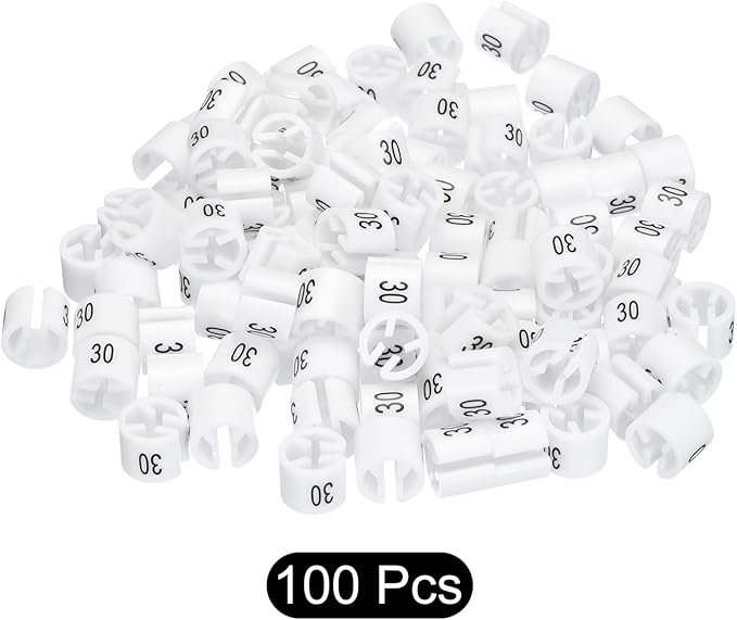 MECCANIXITY Clothes Hanger Marker Colored Hanger Sizer Garment Markers Tag (Number 30, White) for Garment Clothing Color Coding, Pack of 100 Pcs