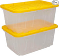 CX BLACK & YELLOW 27-Gallon Heavy Duty Clear Storage Bins with Lids, Stackable Plastic Storage Bins with Weather-Resistant Design, Home Organization, 2 Pack (14.3H x 20.6W x 30.6D)