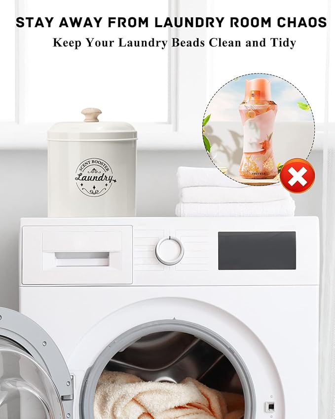 Laundry Scent Booster Beads Dispenser - Metal Farmhouse Laundry Room Decor - Organizing Container for Detergent, Powder (Cream)