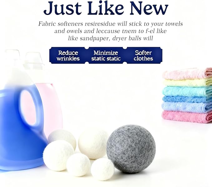 Wool Dryer Balls, New Zealand Dryer Balls Laundry Reusable Reduce Static Cling, Dryer Ball to Reduce Wrinkles & Shorten Drying Time, Drying Balls for Laundry(Pack of 6) (Black)