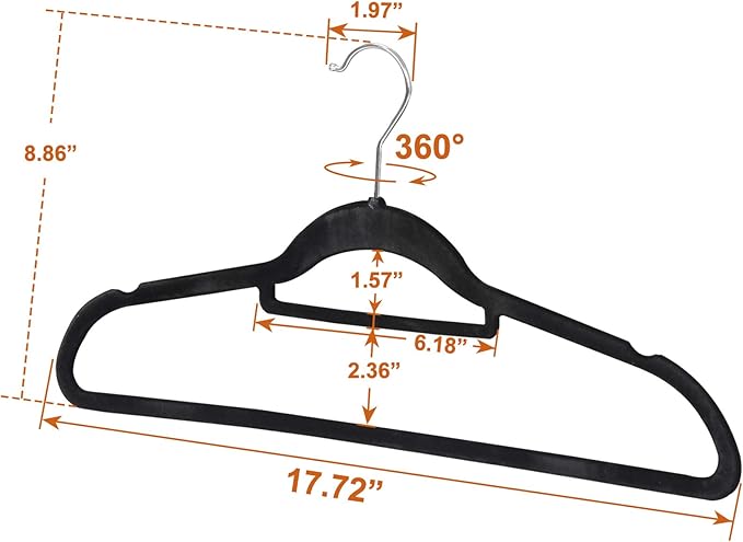 SUPER DEAL Velvet Hangers 100 Pack, Non-Slip Clothes Hangers with Tie Bar and Shoulder Notched Premium 360 Degree Swivel Hook for Coat Suit Pants Dress Closet Space Saving, Black