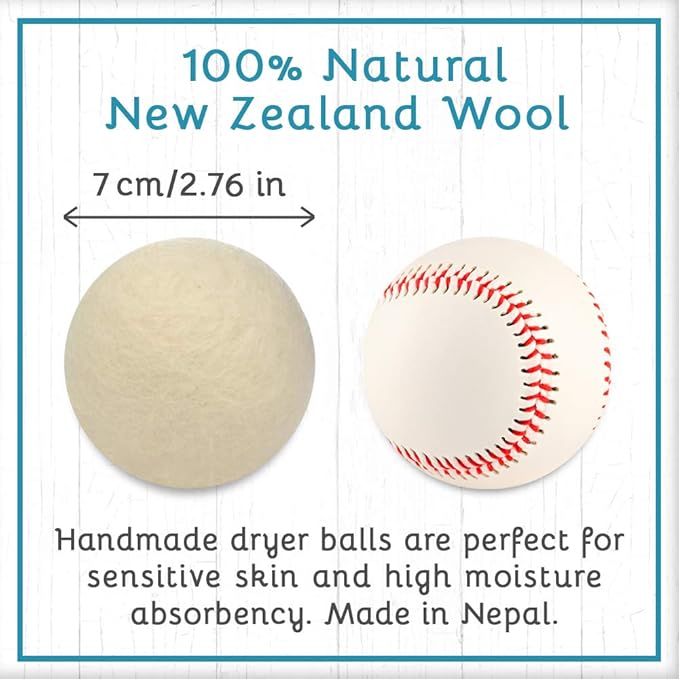 B&N All Natural at Home, Daisy's Wool Dryer Balls for Sensitive Skin, High Moisture Absorbent, Static Reducing and Wrinkle Prevention, XL Pieces, White, 3 Count