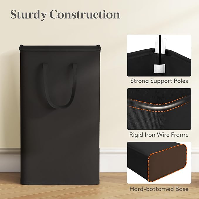 Lifewit 75L Slim Small Laundry Hamper, Laundry Basket with Lid, Dirty Collapsible Clothes Storage with Easy Carry Extended Handles, Tall Hampers for Bedroom Laundry Room, Black, 1 Pack