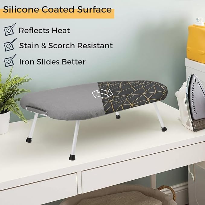 SAVUK 12 X 30 inch Smart Table Top Ironing Board Cover and Pad with Standard Size Dual Side X2, Fits Small, Mini Board, Extra Thick Padding, Elastic Cord, Heat Resistance (Double Geometric Grey)