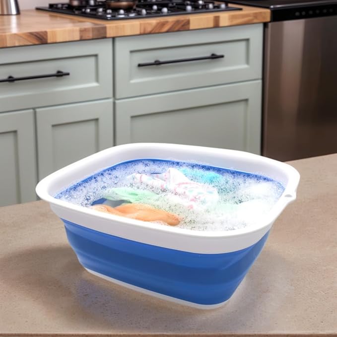 SAMMART 7.7L (2 Gallon) Collapsible Tub - Foldable Dish Tub - Portable Washing Basin - Space Saving Plastic Washtub (Blue, S)