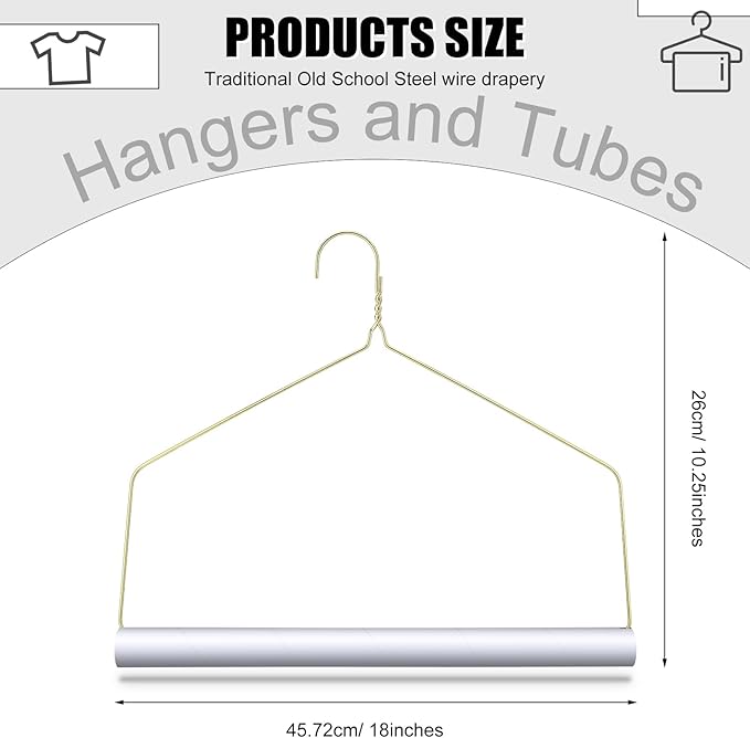 10 Sets Dry Cleaner Hangers 18" Drapery Hanger and Tubes Tablecloth Hangers Blanket Hanger Drapery with Strong 10.5 Gauge Wire for Heavy Items