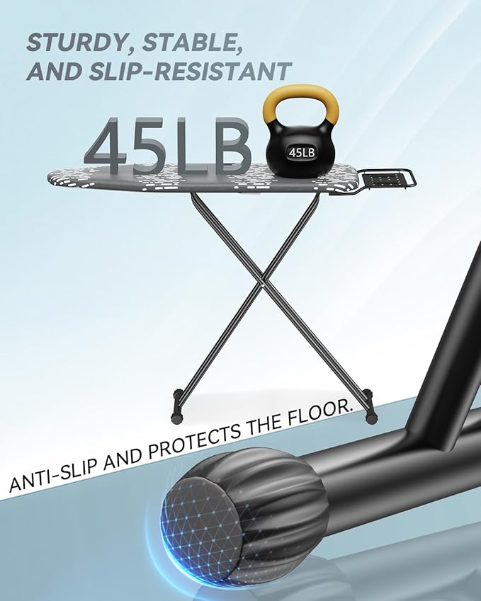 Ironing Board Full Size 54"x13" - Adjustable Height Foldable Iron Board with Iron Rest, Heat-Resistant Cover & Ultra Thick Padding - Heavy-Duty Sturdy Design, Space-Saving Ironing Table (Grey)