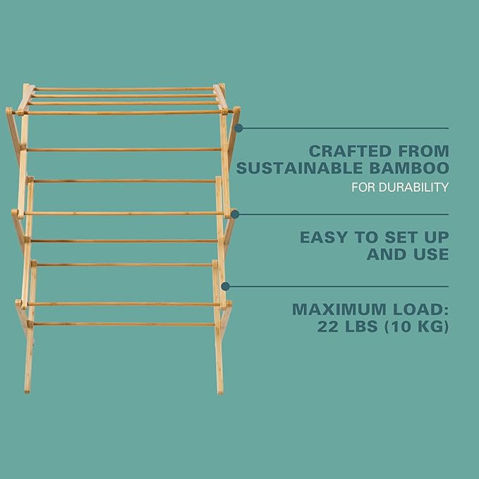 Gibson Home Riverrun Foldable Bamboo Drying Rack for Clothes & Towels – 2-Tier Collapsible Laundry Drying Rack, Space-Saving Air Dry Stand for Clothes, Towels, Blankets, etc for Indoor & Outdoor Use