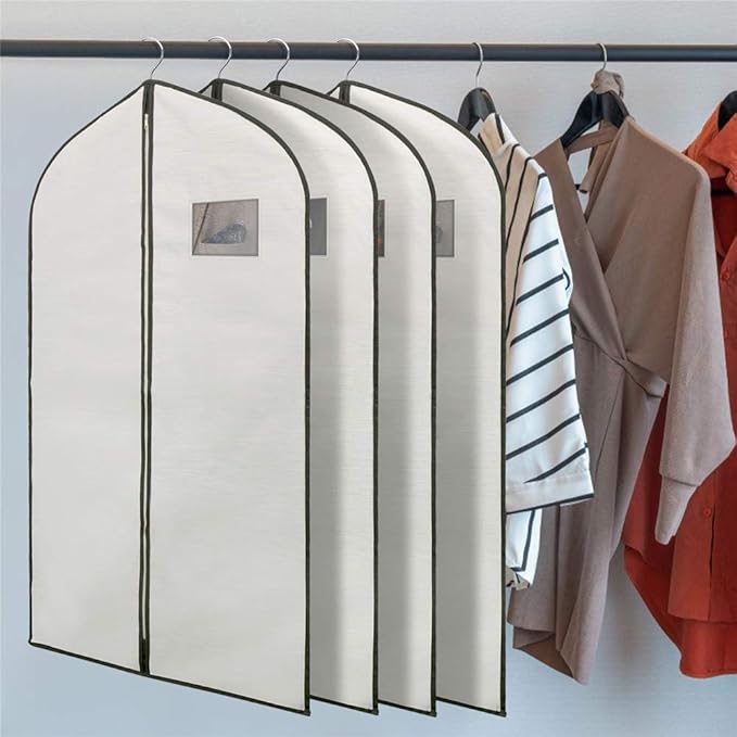 Fabric Garment Bag Suit Bag 40 x 24" Greyish White Suit Bag Hanging Storage Bag with Viewing Window and Zipper for Storage Cotton Clothes Fur Coat or Suit Jacket,QY-FCT01