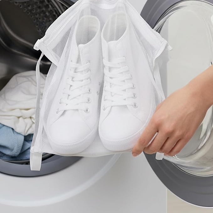 Sneaker Laundry Bags, Large Honeycomb Mesh Wash & Dry Net Bag with Zipper and Strap for Shoes, Universal Size for Most Dryers, 15.7" White Mesh Bag