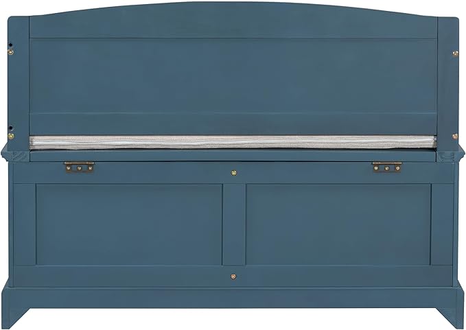 Retro Storage Bench Entryway Bench Shoe Cabinet with Safe Soft-Close Devices, Removable Seat Cushion, Backrest & Hidden Storage Space for Hallway Entryway Living Room Mudroom (Antique Navy(New))