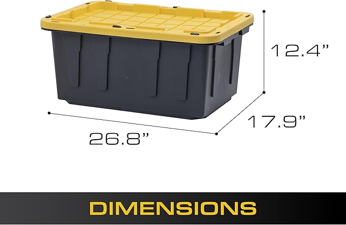 BLACK & YELLOW, 17-Gallon Heavy Duty Storage Bins with Lids, Stackable Plastic Storage Bins with Weather-Resistant Design, Home Organization, 2 Pack (12.5H x 18W x 26.9D)