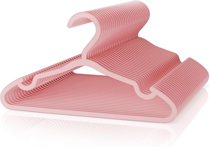 Plastic Kids Hangers - 30 Pack Non-Slip Baby Clothes Hangers for Closet, Toddler & Newborn Clothing Pants, Skirts, Coats (Pink)