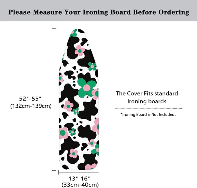 Iron Board Cover Resist Scorching Iron Cover for Ironing Durable Table Top Ironing Board Cover with Cozy Nose Pocket-Cow Flower