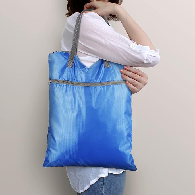 2 Pcs Travel Laundry Bags Waterproof with Handle Dirty Clothes Bag for Traveling Hanging Laundry Hamper with Two Zippered Pockets Washable Reusable for Sports Home Travel College Dorm (Blue, Gray)