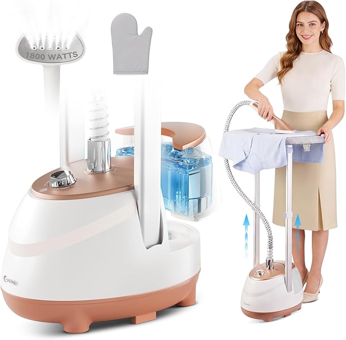 HAPAIS Steamer for Clothes,1800W Standing Garment Steamer with 30s Fast Heat,2L Tank for 1 Hour,Professional Clothes Steamers for 10 Fabric Modes,2-in-1 Flat & Hanging Ironing
