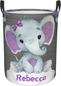 Purple Elephant Flower Customized Laundry Basket Clothes Hamper with Name Collapsible Waterproof Large Capacity Organizer Storage for Living Room.
