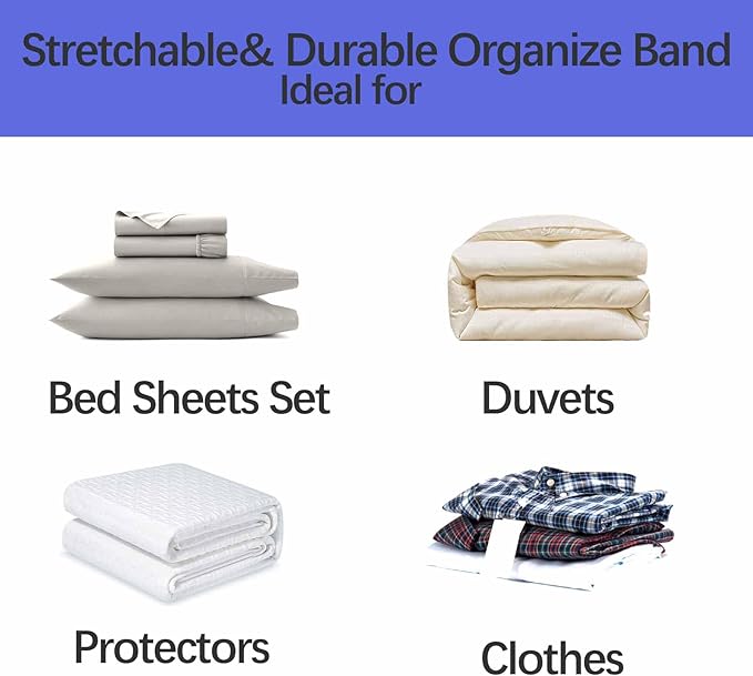 Bed Sheet Organizer Bands, Sheet Set Storage Label Bands, Elastic Bedding Sheet Size Marking Label Bands Straps Wraps for Organizing Linen Closet（Twin 4PCs | Blue）