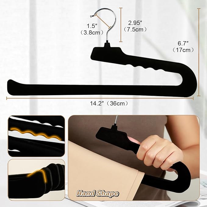 Velvet Pants Hangers,16 Pack Black Non Slip Felt Slack/Trouser Hanger,Slim & Sleek Heavy Duty Space Saving Closet Hanger with 360° Swivel Hook,Tank Top Hangers for Shorts,Jeans,Suit Pants,Towel
