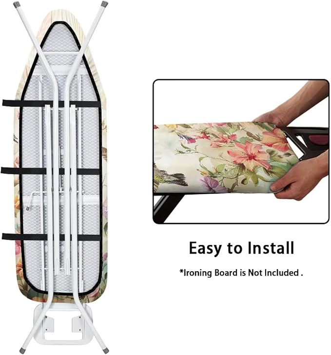 Hummingbird Print Ironing Board Cover and Pad Non Stick Scorch Iron Board Cover with Padding Hook and Loop Design Pressing Cloth for Ironing Boards