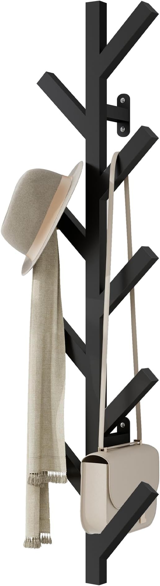 2 Pack Vertical Coat Rack Wall Mounted - 9 Hooks, Coat Hooks for Wall, Modern Metal Coat Tree for Hats, Jackets, Bags, Entryway Bedroom-Black (Height 37.8")
