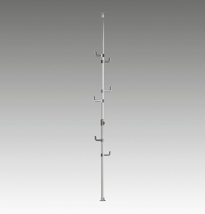 PRINCE HANGER Vertical One-Touch Pole Coat Rack — 6 Independent Rotating Hooks (Silver)