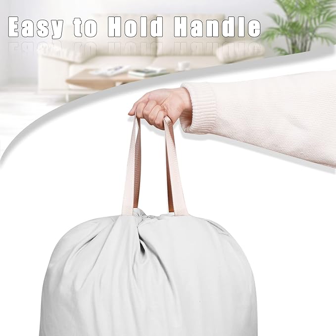 Sanlykate Large Canvas Cotton Laundry Bag with Drawstring & Handles, Heavy Duty Durable Dirty Clothes Organizer, Tear Resistant Hamper Liner Storage Bag, Travel Sack, 25.5 x 34inch - Light Grey