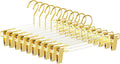 10 Pack Clear Acrylic Hangers with Adjustable Non-Slip Metal Clips, Gold Pants Hangers for Jeans, Trousers, Skirts, Coats, Heavy Duty, Space-Saving Closet Organizer, Adults & Kids