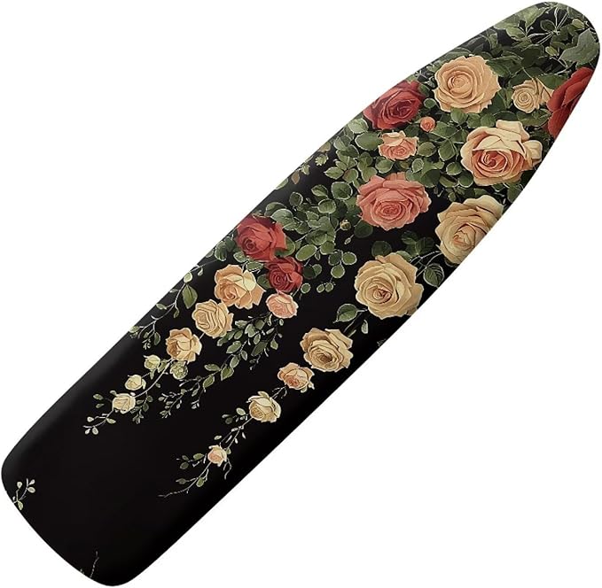 Rose Print Ironing Board Cover and Pad Heat Reflective Stain Resistant Iron Board Cover with Padding Standard Size 15x54 Pressing Cloth for Ironing