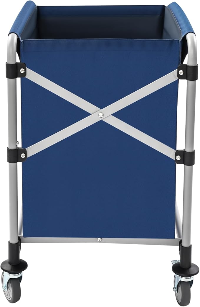 Commercial Laundry Cart, Laundry Basket with 360° Swivel Casters, Folding Laundry Cart Hamper on Wheels Heavy Duty Steel Frame 220 lbs Capacity Large Rolling Laundry Baskets Trucks (Blue)
