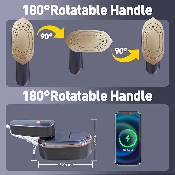 Travel Steamer for Clothes, 2 in 1 Travel Steam Iron, Clothes Steamer Handheld with 150ml Water Tank, 30 seconds Fast Heating, Quick Wrinkle Removal, LCD Display,Ceramic Heating Panel