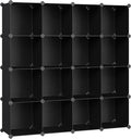 SONGMICS Cube Storage Organizer, Set of 16 Plastic Cubes, Closet Organizers and Storage, Room Organization, Bedroom Living Room, 12.2 x 48.4 x 48.4 Inches, Black ULPC44BK