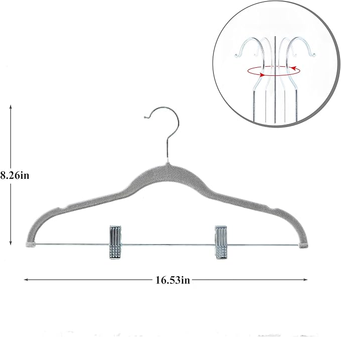 VECELO Premium Velvet Clothes Hangers Suit with Metal Clips (20 Pack)-Non Slip & Space-Saving with 1 Magic Hangers & 2 Tie Rack Excellent for Men and Women