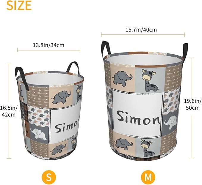 Jungle Animal Personalized Laundry Basket Name Clothes Hamper with Handles Waterproof Laundry Storage Baskets for Bedroom Bathroom Decor.