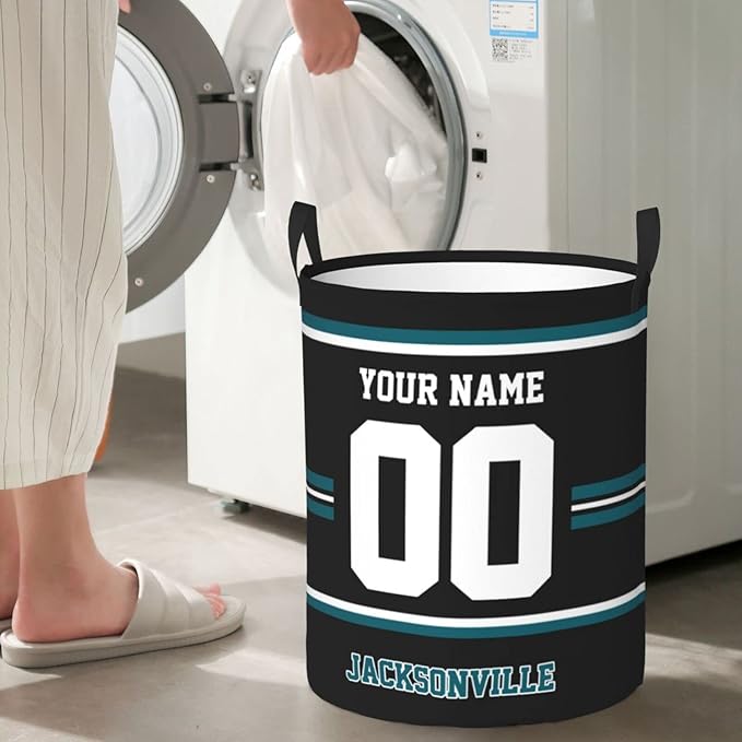Custom Jacksonville Laundry Hamper Personalized Laundry Basket Customized Name And Number Collapsible Storage Basket for Bedroom Bathroom Living Room Gifts