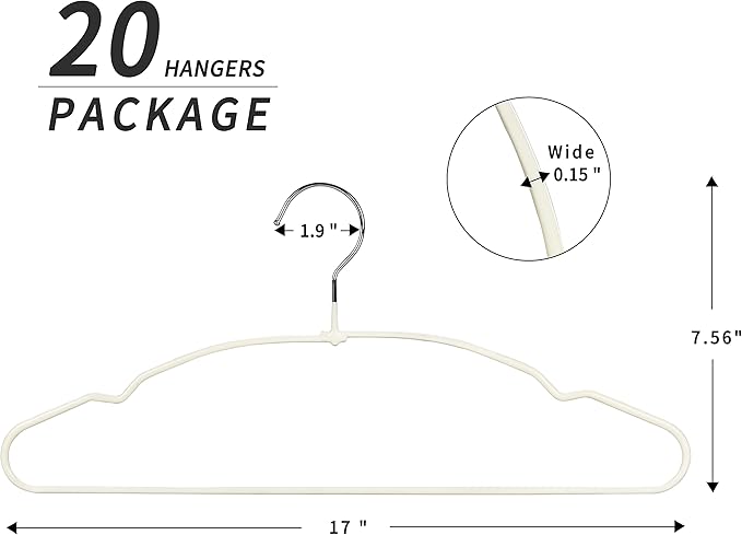 TOPIA HANGER Metal Hangers 20 Pack, Adult Clothes Hangers Space Saving & Non Slip Rubber Coated, Heavy Duty Wire Hanger for Coat,Shirt,Strap Dress,Ivory-CT12I