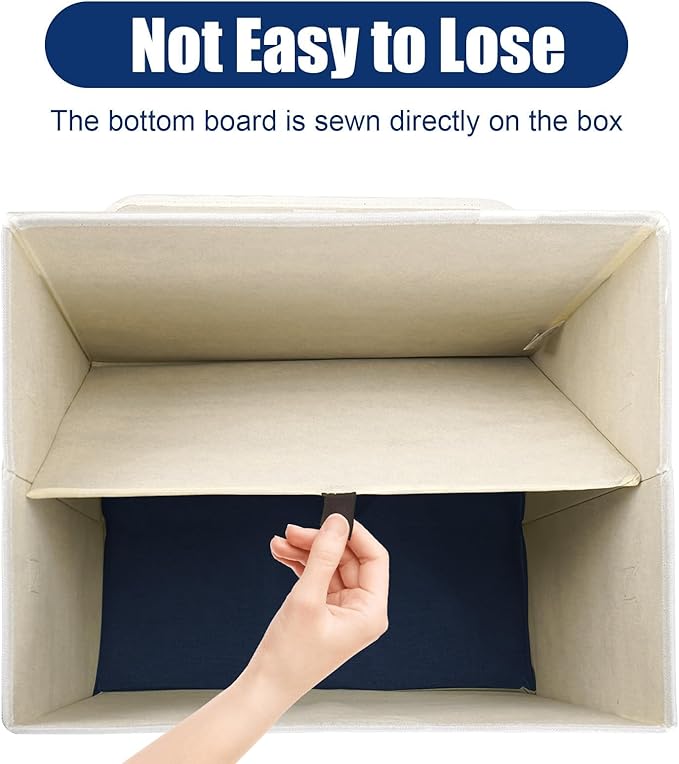 Large 42 Quarts Fabric Storage Bins with Lids [2-Pack] Linen Collapsible Foldable Baskets, Closet Organizer Containers boxes with Handles for Home Office (16.7 x 12 x 12, Navy Blue & White)