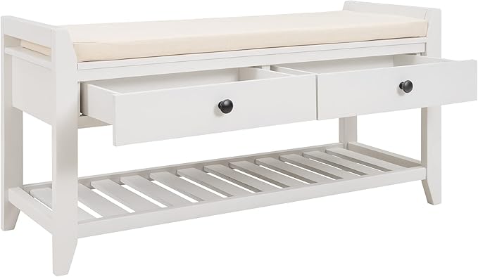 Harper & Bright Designs TREXM Shoe Rack with Cushioned Seat and Drawers, Multipurpose Entryway Storage Bench (White)