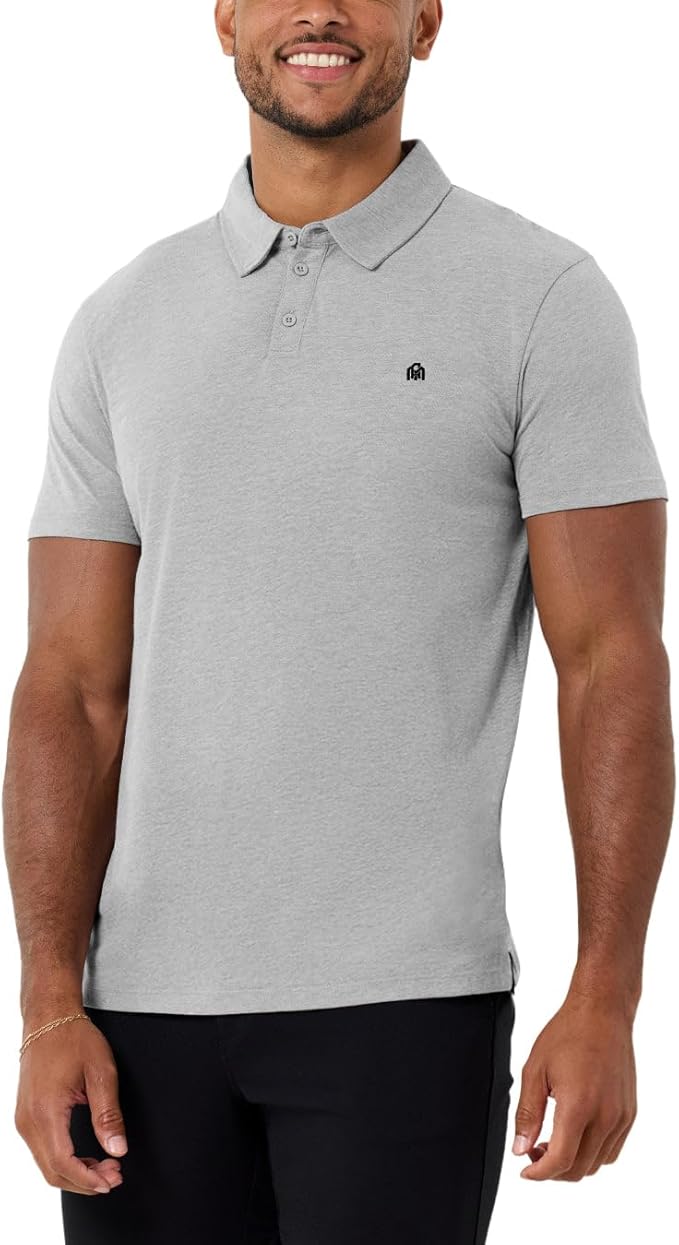 INTO THE AM Polo Shirts for Men - Slim Fit Short Sleeve Collared Shirt S - 4XL Fitted Collar Polos for Work