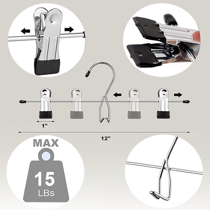 Pants Hangers with Clips, 10 Pack Stackable Skirts Hanger Space Saving, Hanging Closet Organizer and Storage for College Dorm Apartment