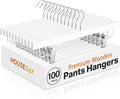 HOUSE DAY Premium Wooden Pants Skirts Hangers, Solid Wood Trousers Bottom Hanger with 2-Adjustable Clips, Clip Hangers for Slacks, Jeans, Shorts (White, Pack of 100)