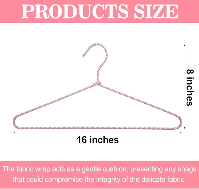 15 Pcs Fabric Wrapped Metal Hangers Covered Wire Hanger Metal Coat Hangers Non Slip for Clothes Closet Clothing Suit Shirt Pant (Pink and Grey Stripes)