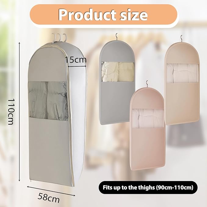 Space Saving Hanging Garment Bag with Self Compression Zipper, Otherwisie Garment Bags, Space Saver Dust Cover Clothes Bags for Down Coat Protects Clothes from Wrinkles (Pink)